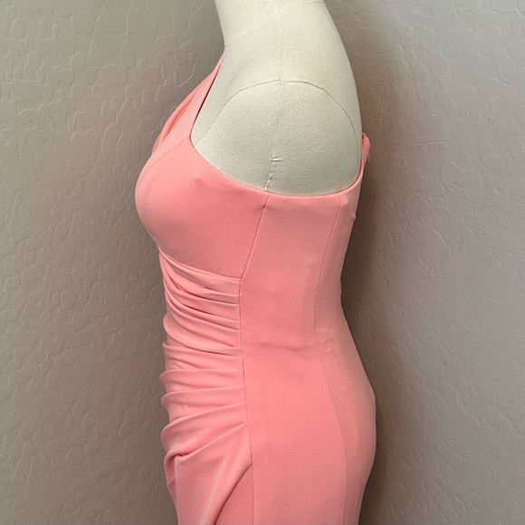 NEW JOVANI SZ 4 BLUSH ASYMMETRICAL ONE SHOULDER FORM FIT FORMAL EVENING GOWN - Picture 7 of 16